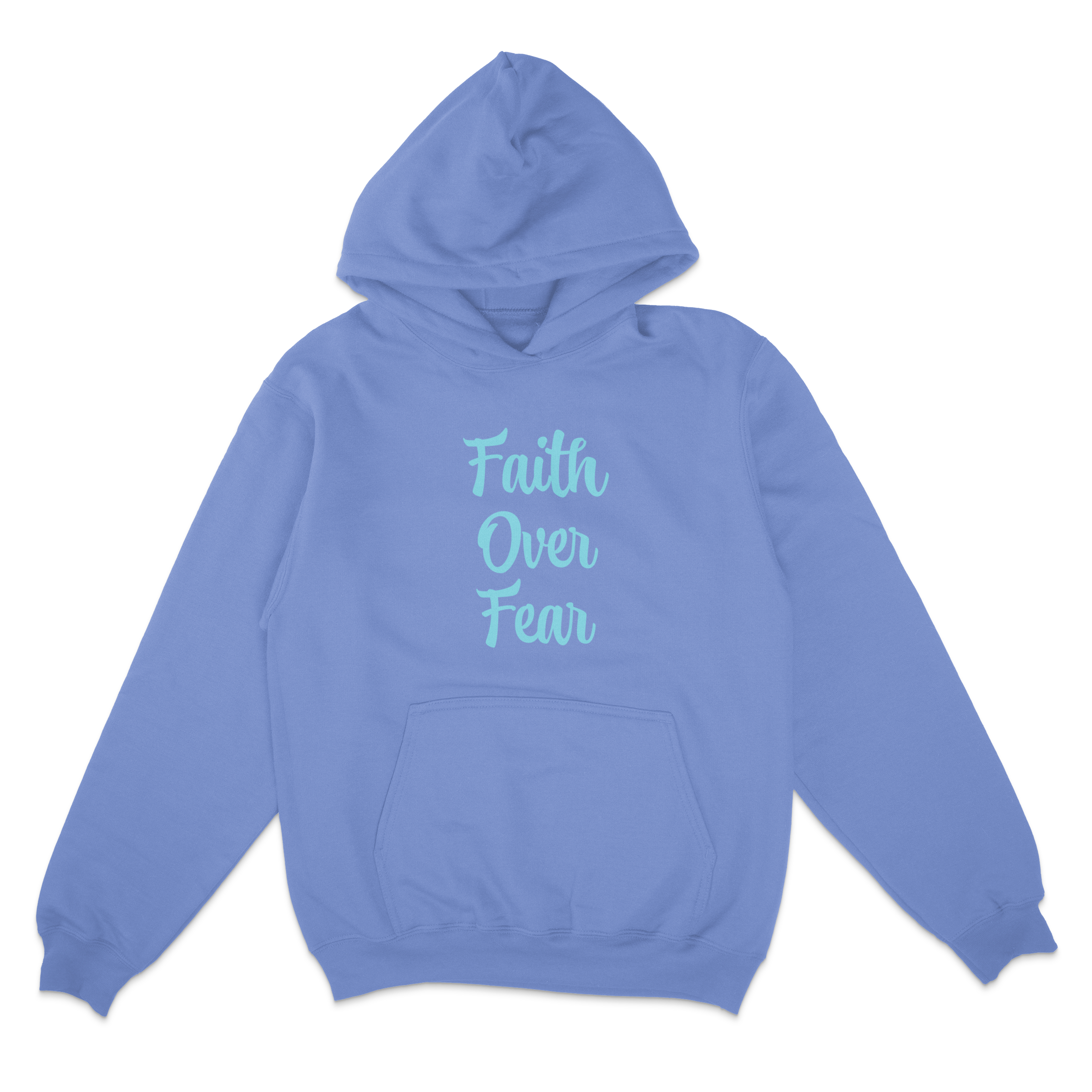 Faith Over Fear Pullover Hooded Sweatshirt in blue – women's basketball apparel -front