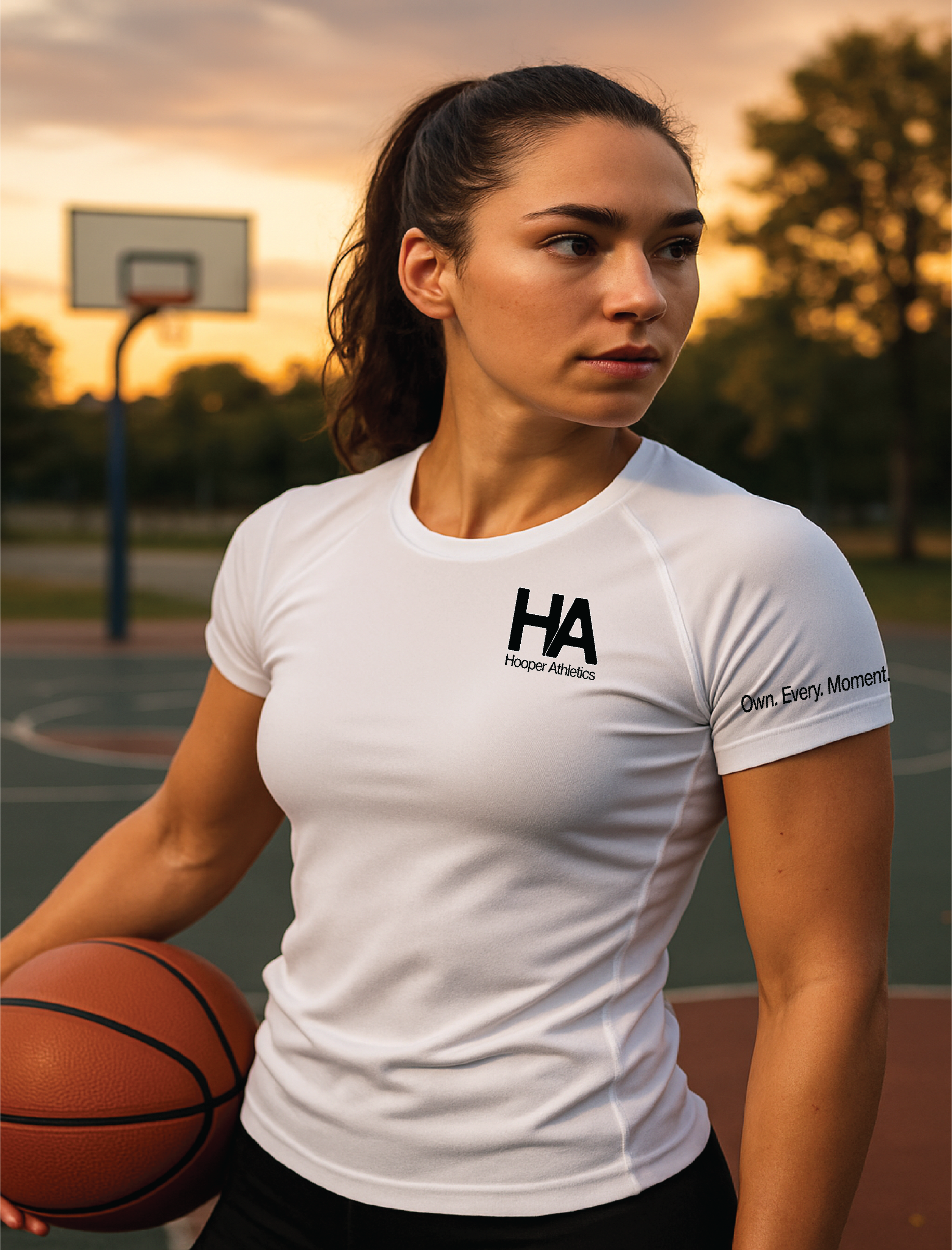Model wearing hooper athletics compression shirt
