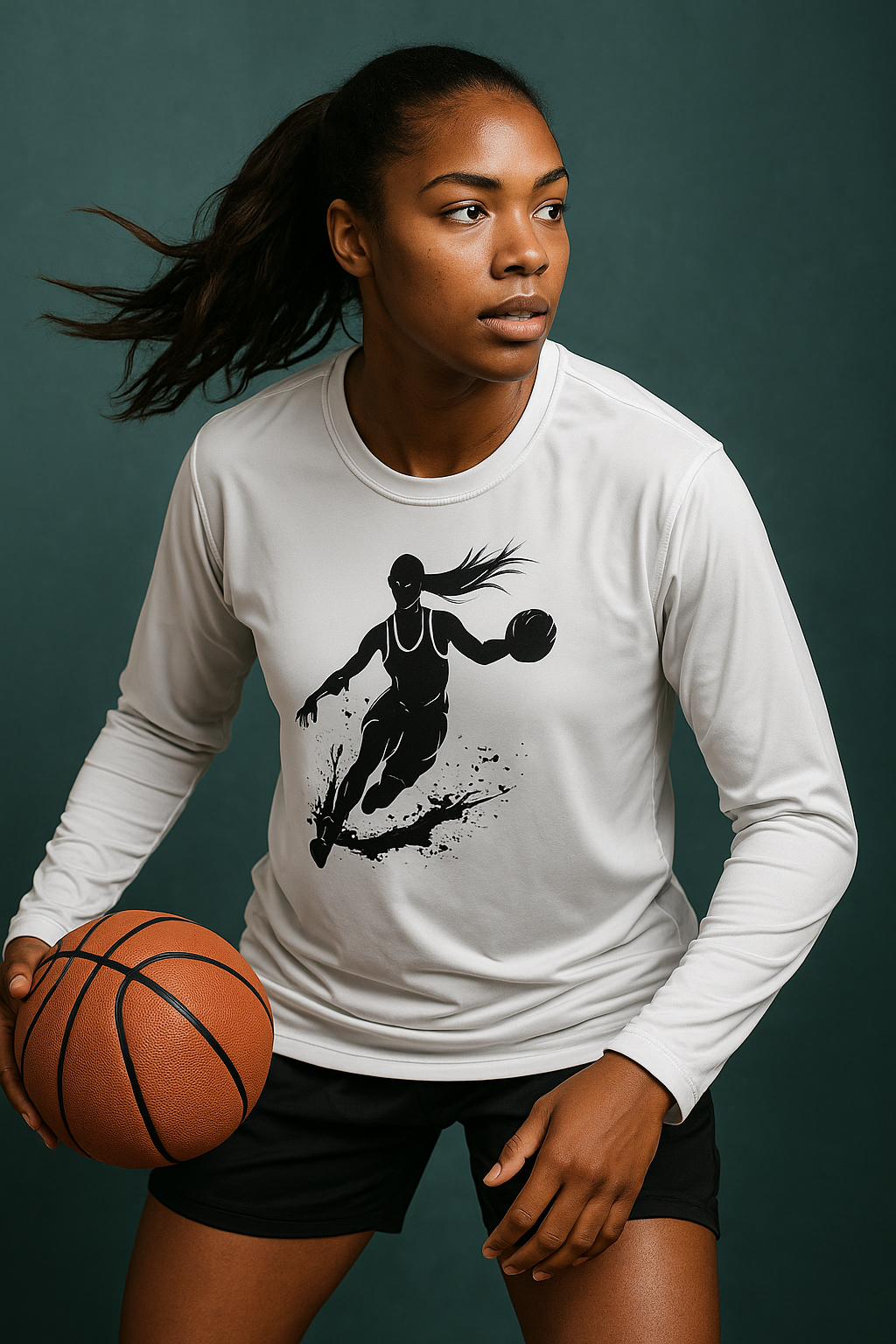 The Silhouette Performance Shirt in white – women's basketball apparel Model