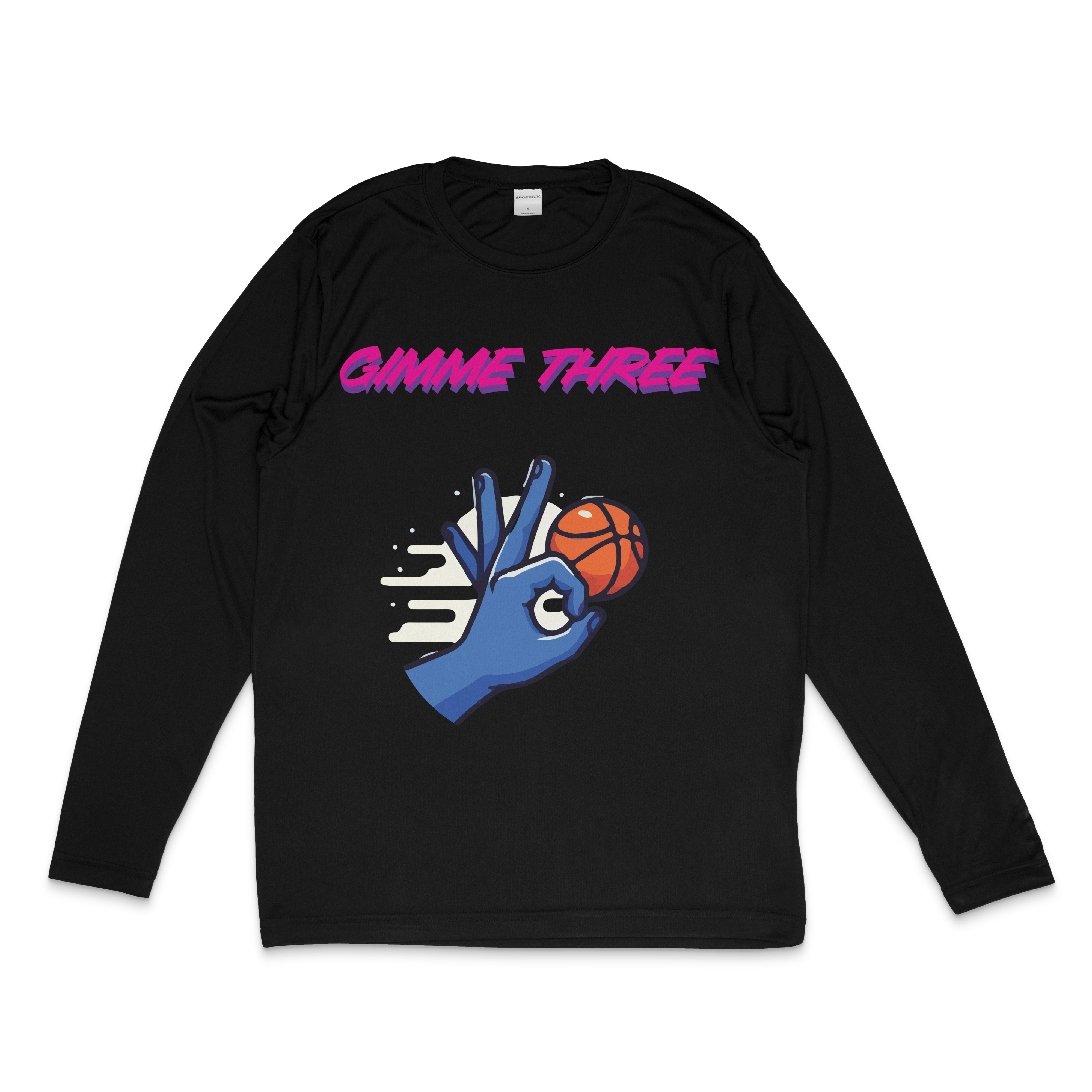 Gimme Three Performance Long Sleeve in black – women's basketball apparel - front