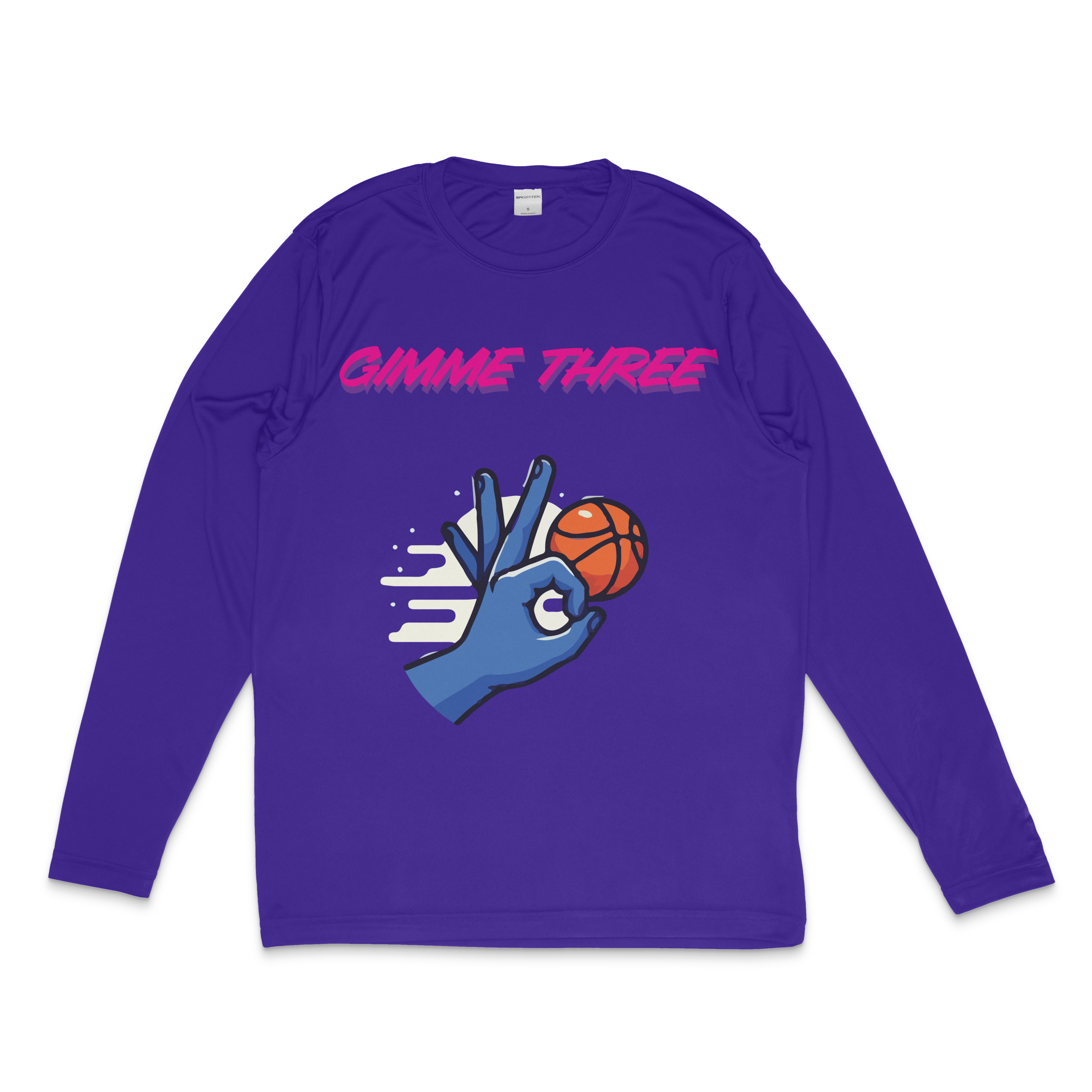 Gimme Three Performance Long Sleeve in purple – women's basketball apparel - Front