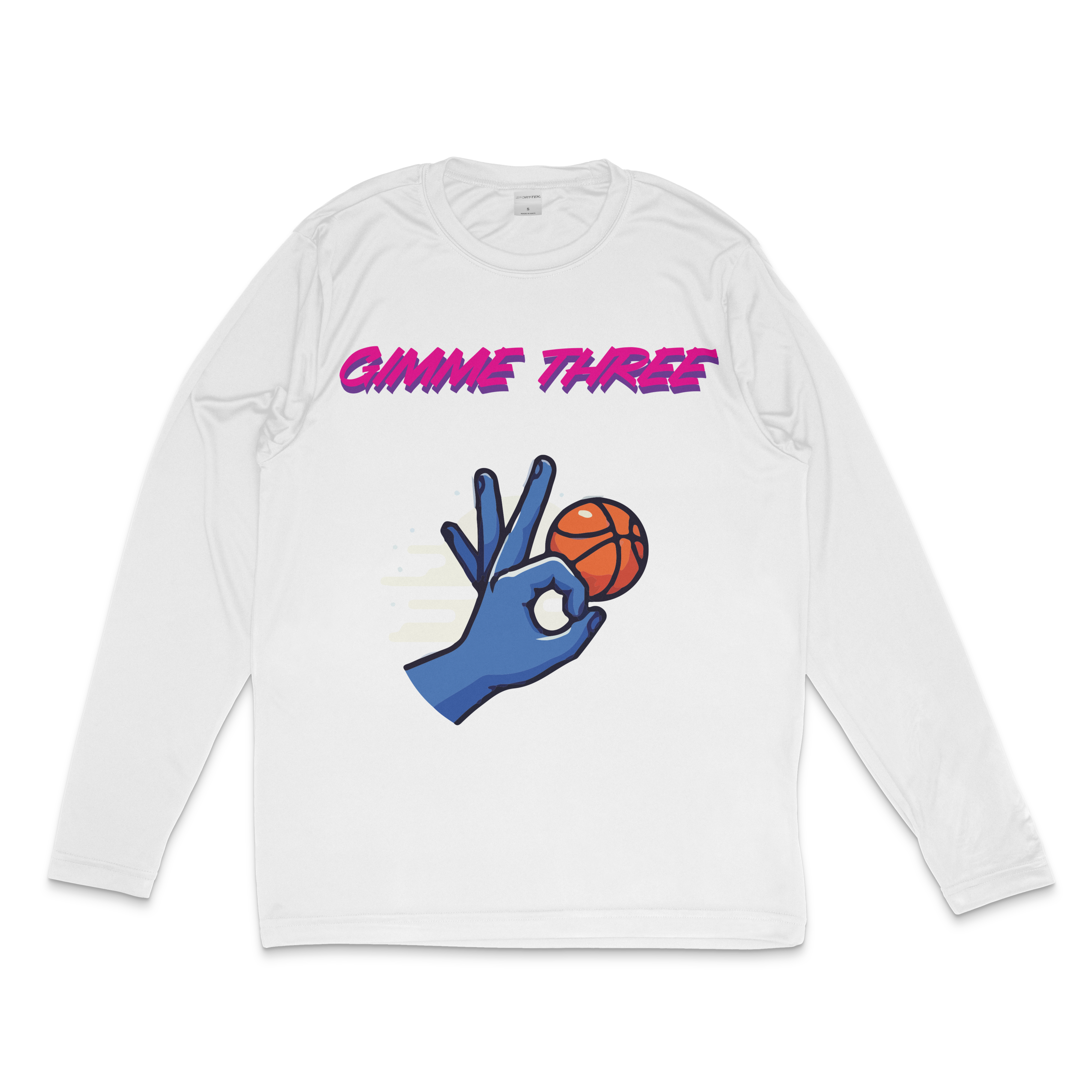 Gimme Three Performance Long Sleeve in white – women's basketball apparel -front
