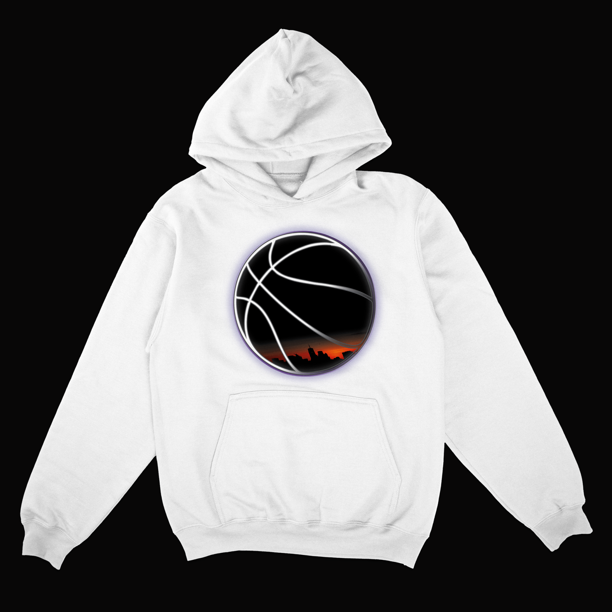 White hoodie with golden hour streetball design