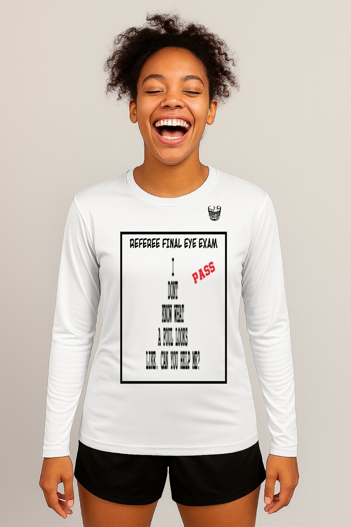 Referee Eye Exam Performance Shirt – Funny Basketball Long Sleeve Tee | Hooper Athletics – Own. Every. Moment.
