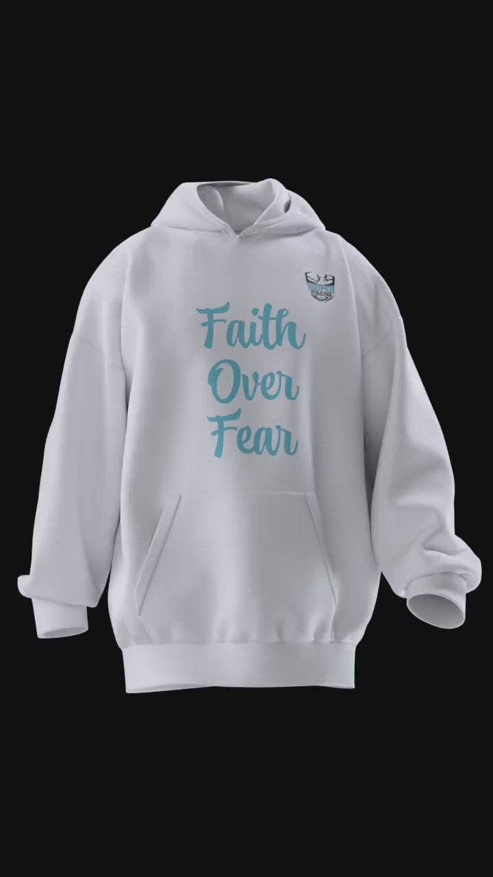 Faith Over Fear Pullover Hooded Sweatshirt in white – women's basketball apparel - 3D