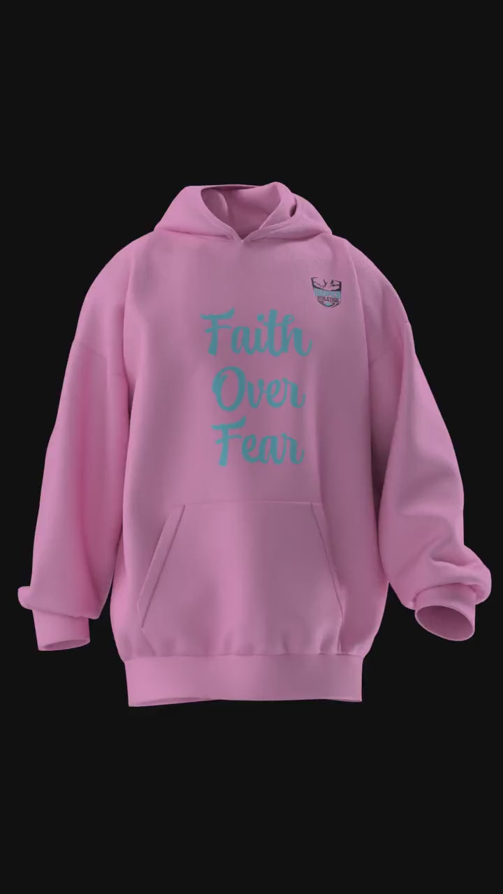Faith Over Fear Pullover Hooded Sweatshirt in pink – women's basketball apparel - 3D