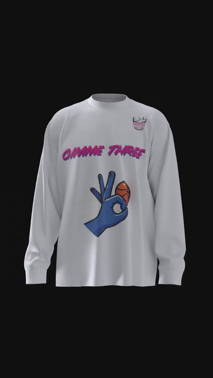 Gimme Three Performance Long Sleeve in white – women's basketball apparel - 3D