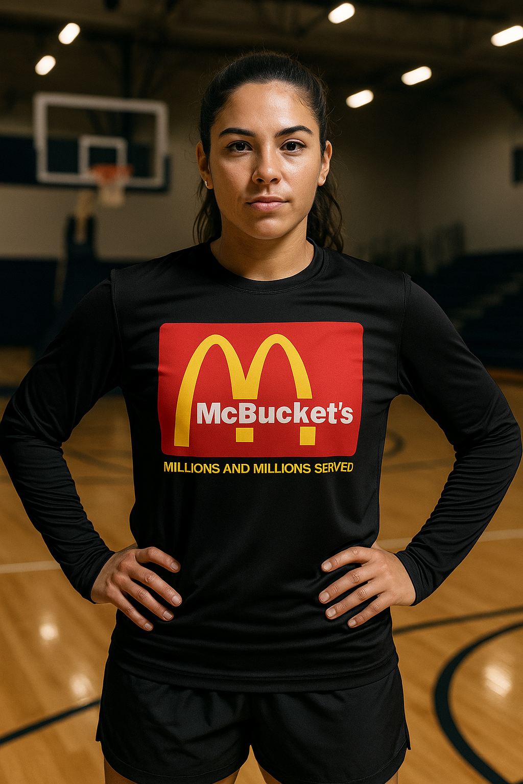 McBucket’s Basketball Performance Shirt | Hooper Athletics in black – women's basketball apparel Model