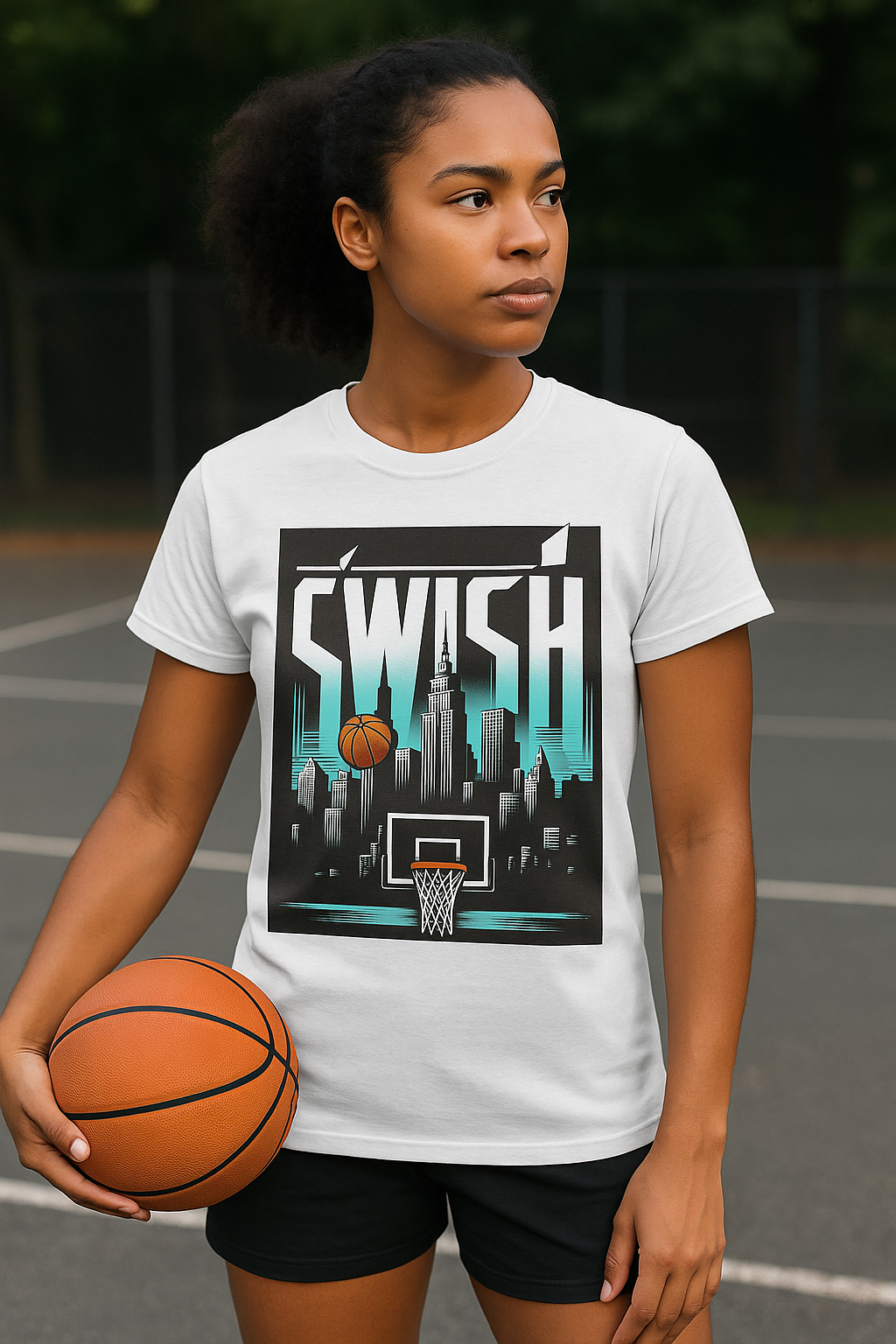 The Swish Standard Basketball Shirt | Hooper Athletics in white – women's basketball apparel - Model