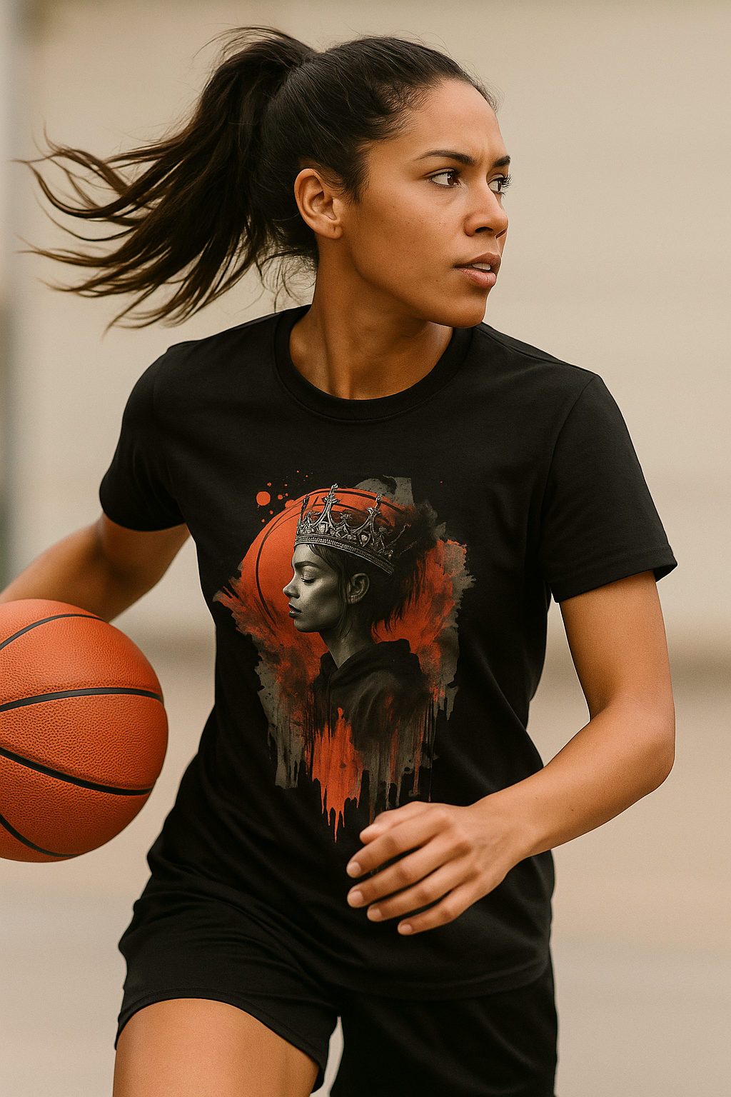 The Royal Drip Tee – Women's Basketball Crown Shirt | Hooper Athletics in black – women's basketball apparel (Size XS)