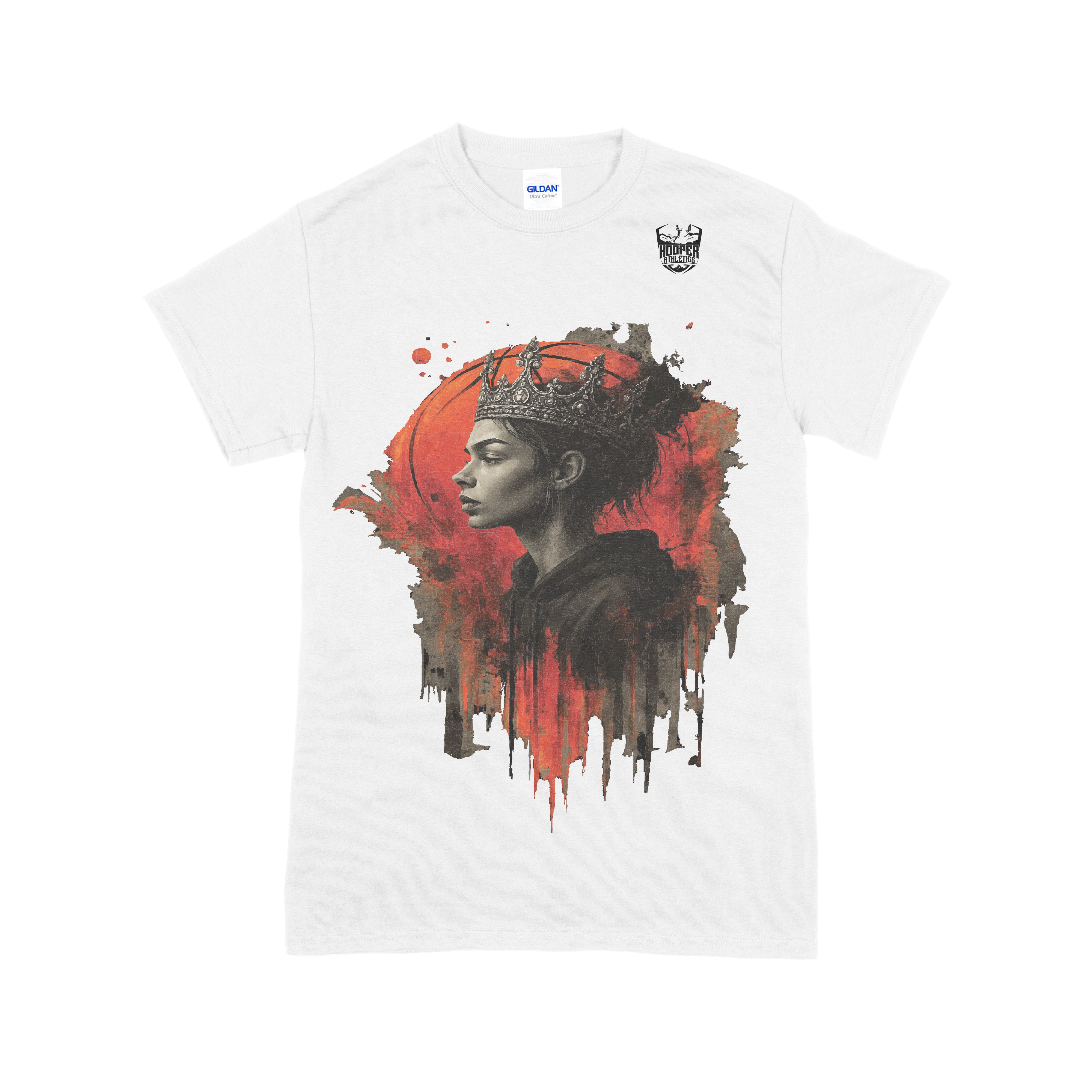 The Royal Drip Tee – Women's Basketball Crown Shirt | Hooper Athletics in white – women's basketball apparel (Size XS)