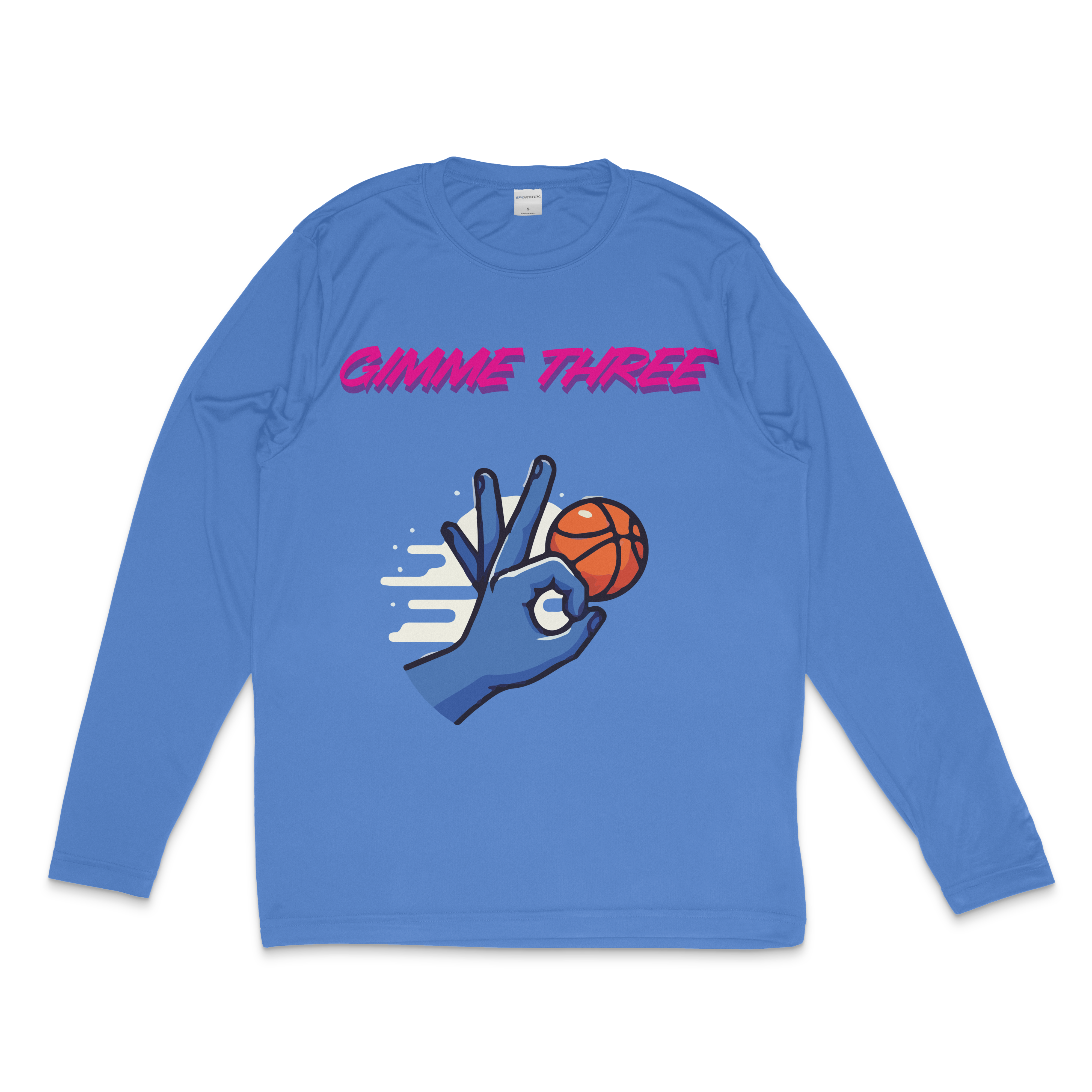 Gimme Three Performance Long Sleeve in blue – women's basketball apparel -front