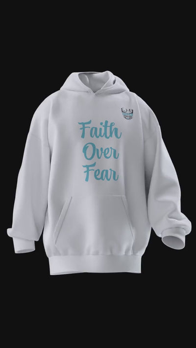 Faith Over Fear Pullover Hooded Sweatshirt in white – women's basketball apparel - 3D